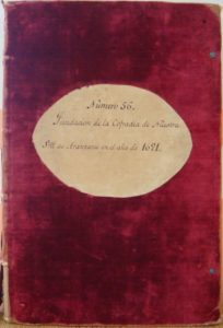 Portada del Libro de la fundación de la Cofradía de Nuestra Señora de Aránzazu | 1691 | AHCV E-6 TABLA III  VOL.14 | Archivo Histórico José María Basagoiti Noriega del Colegio de San Ignacio de Loyola Vizcaínas