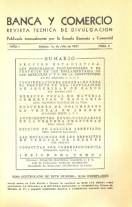 Sumario | Banca y Comercio tomo I, núm. 5, Julio de 1937, México, D.F. | Archivo Histórico EBC
