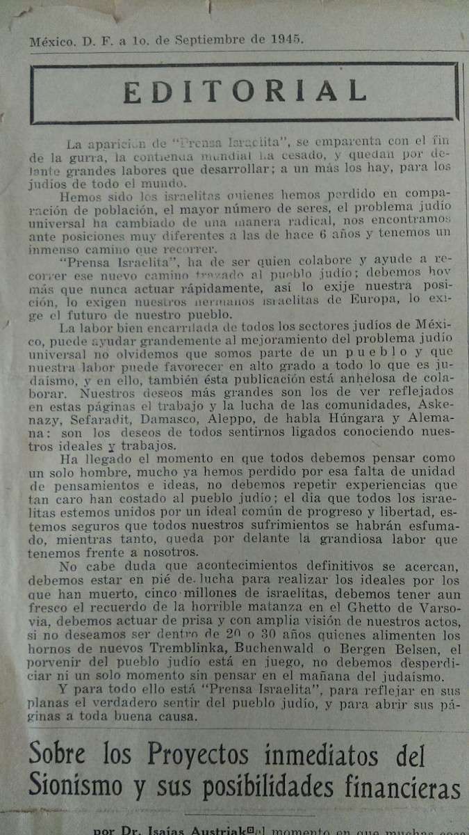 1 de septiembre de 1945. El día que apareció Prensa Israelita | Por Francisco Javier Acosta Martínez